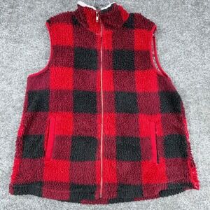 Warm Cozy Lifestyle Buffalo Check Plaid Sherpa
Fleece Full Zip Vest Red Black L